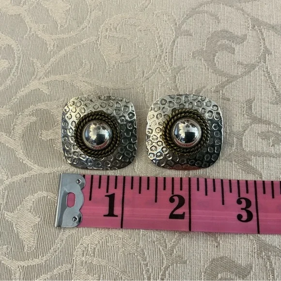 Sterling 925 silver earrings posts VINTAGE hammered TAXCO Mexico handmade TM-92 Women